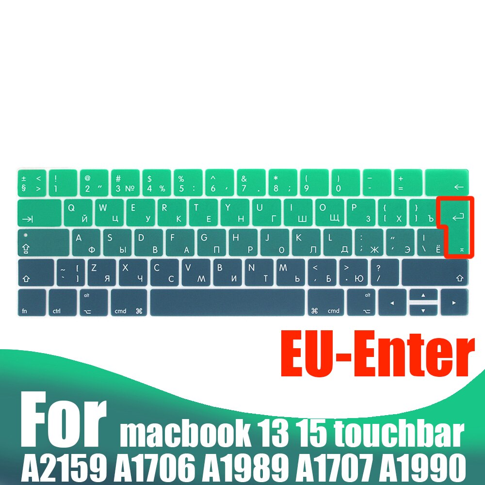 Rosyjska obudowa klawiatury laptopa dla Macbook pro 13 15 touchbar klawiatura ochronna kolorowa obudowa klawiatury A2159 A1707 A1989A1990: EU Gradient green