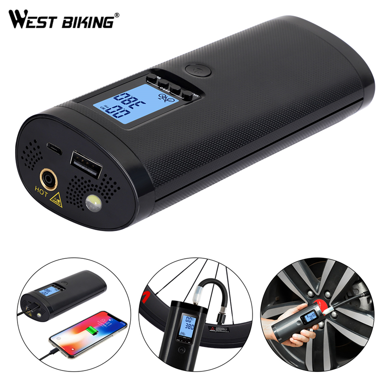 WEST RADFAHREN Fahrrad Pumpe Smart Fahrrad Elektrische Pumpe Schrader Presta Bike Inflator Wiederaufladbare für Telefon Road MTB Motorrad Pumpe