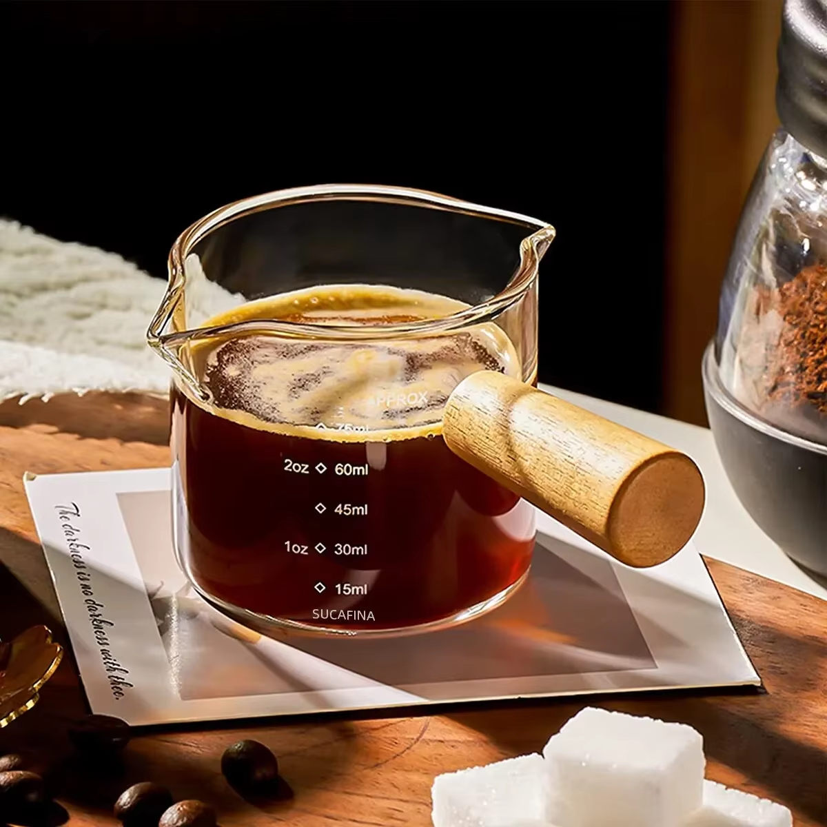 75ML houten handvat met schaal glas koffie maatbeker espresso melk latte transparante keuken koffie accessoires barista tool