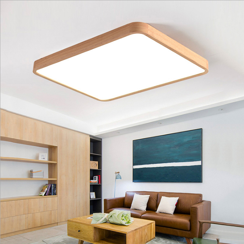 Solid wood LED ceiling light modern light board living room square lamp bedroom kitchen hall surface installation