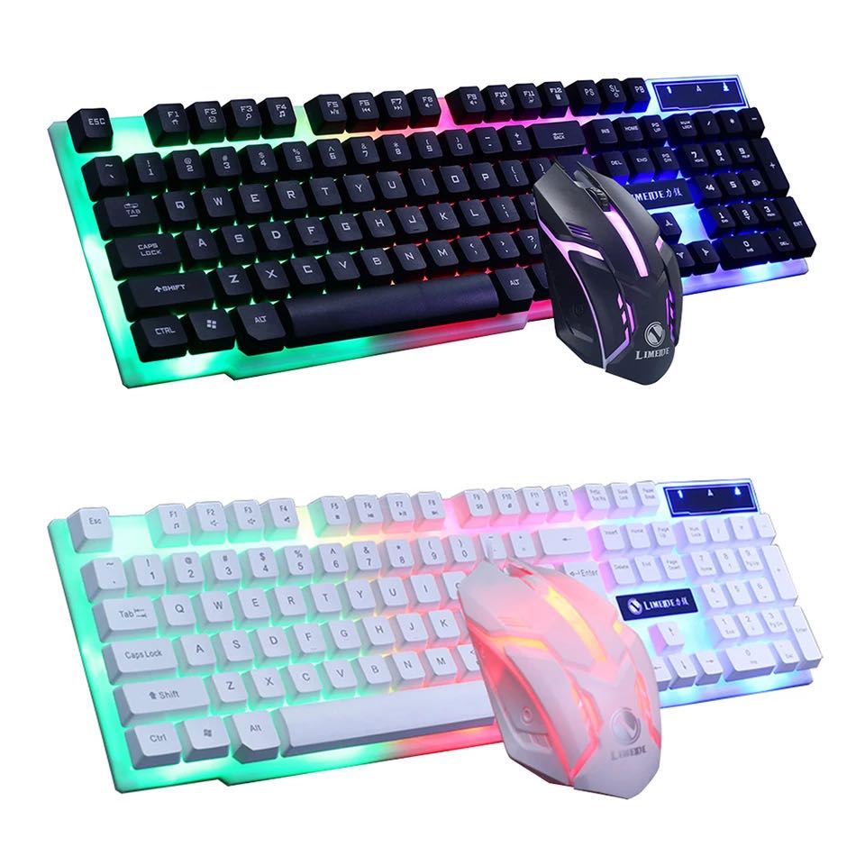 Juego de teclado y ratón para juegos con cable USB, Mouse retroiluminado con luces LED de colores del arcoíris, para el hogar y la Oficina