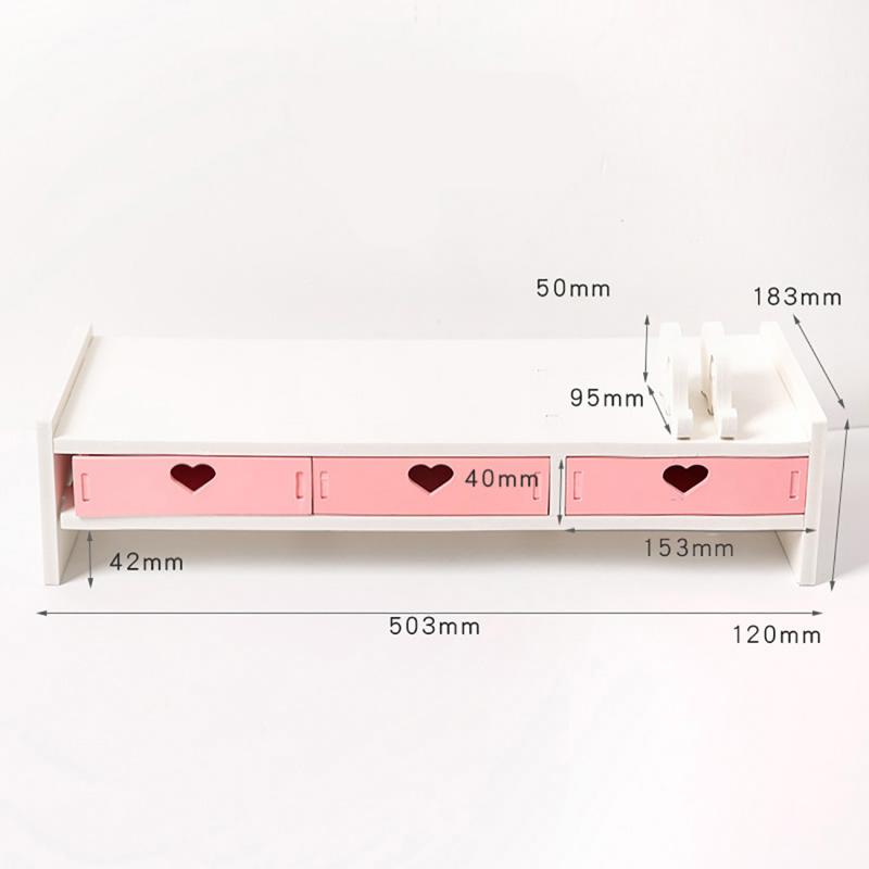 Pink White Student Storage Rack Heart Drawers Monitor Laptop Increase Shelf Office Screen Riser Holder Stationery Pen Storage: Gold