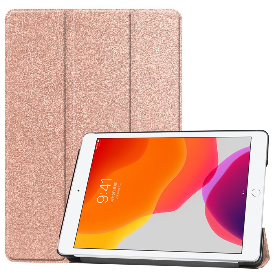 For iPad 10.2 Case for Apple iPad 7th Generation A2200 A2198 A2232 Smart Cover Funda Magnetic Folding Stand Shell+film+pen: Champagne