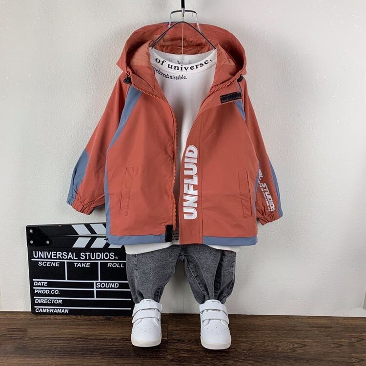 Boys Trench Coat Long Sleeve Cardigan Windproof Kids Jacket Teens Casual Jackets Coats Big Boy Lined Outerwear Polyester Hooded: Auburn / 4T