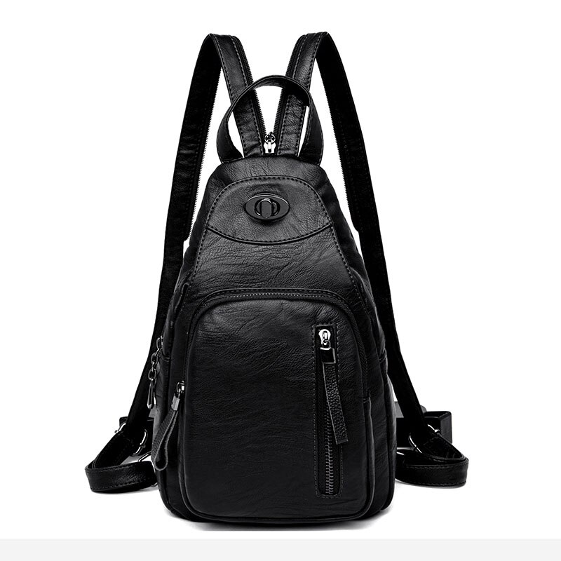 Women Backpacks Shoulder School Bags for Teenage Girls Preppy Style Sackpack PU Leather Rucksack Female Knapsack: Black