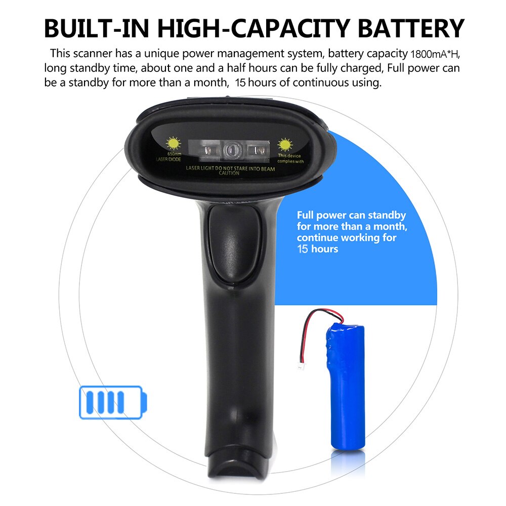 1D CCD Handheld 2.4G Wireless USB Barcode Scanner,Transfer Diatance 100 Meters,16MB Inventory Memory,Bar code Reader Wireless