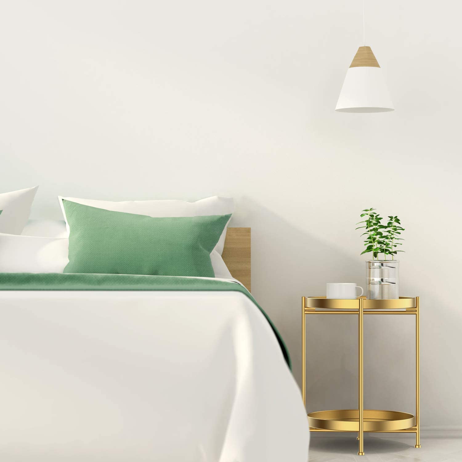 Round Side Table 2-Tier Sofa Table with Storage Shelf Small Tray Metal End Table Foldable Coffee Table for Bedroom Patio