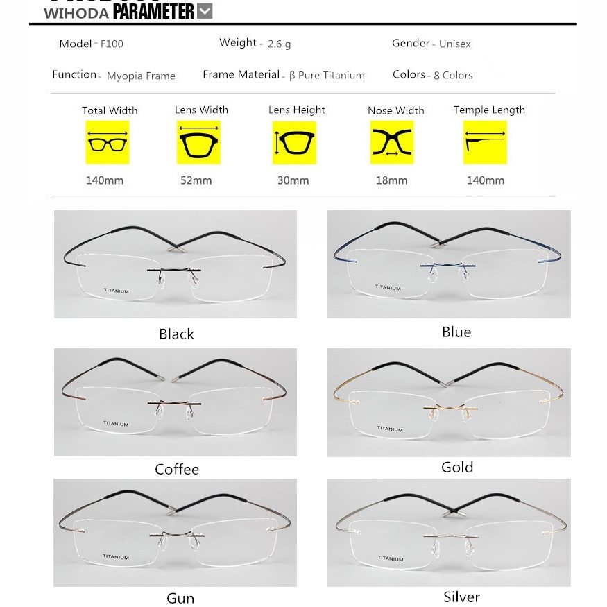 thumbnail image 2 of Ultralight Rimless Titanium Eyeglasses - Large Square Metal Frame For Men 2 of 6