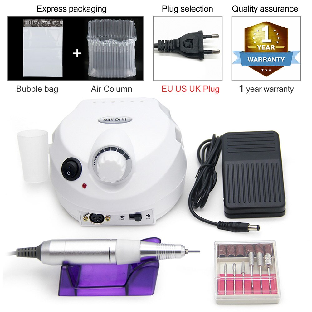 Lke elektrisk nagelborrmaskin 35000 rpm apparat för manikyr maskin pedikyr med skärare nagelborrmaskin kit nagelverktyg: 202 vita spikborr / Storbritannien