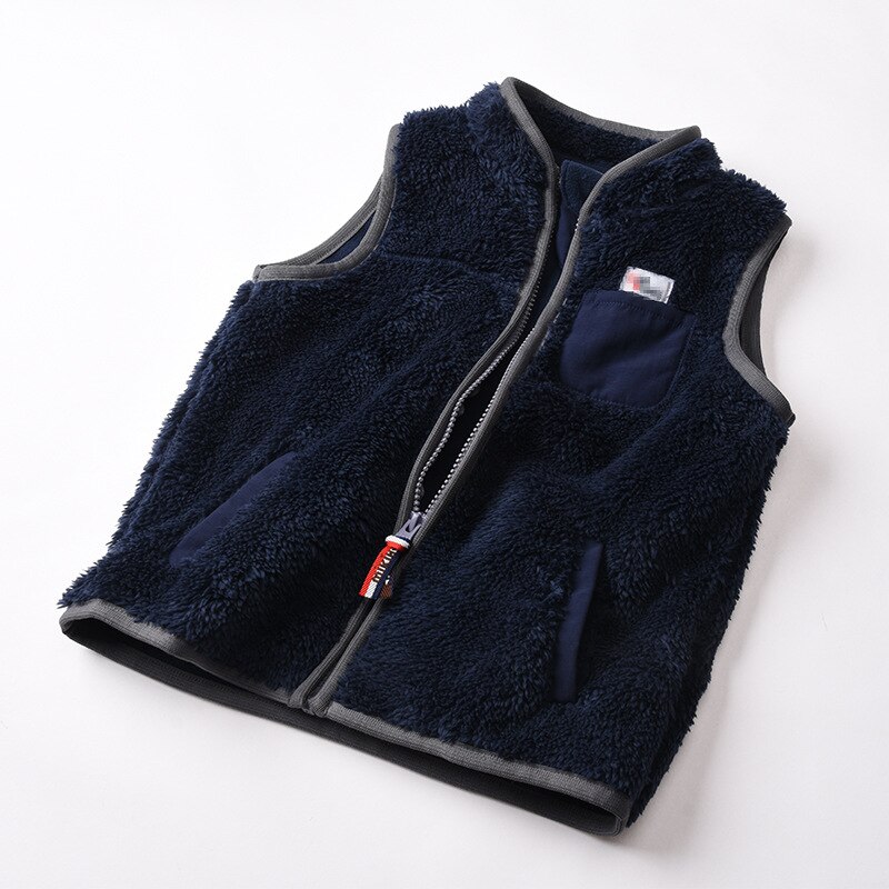 BEKE MATA gilet di lana di agnello per ragazza spessa doppio strato cerniera bambino ragazzo gilet bambini inverno senza maniche capispalla abbigliamento per bambini: Blu / 2Y
