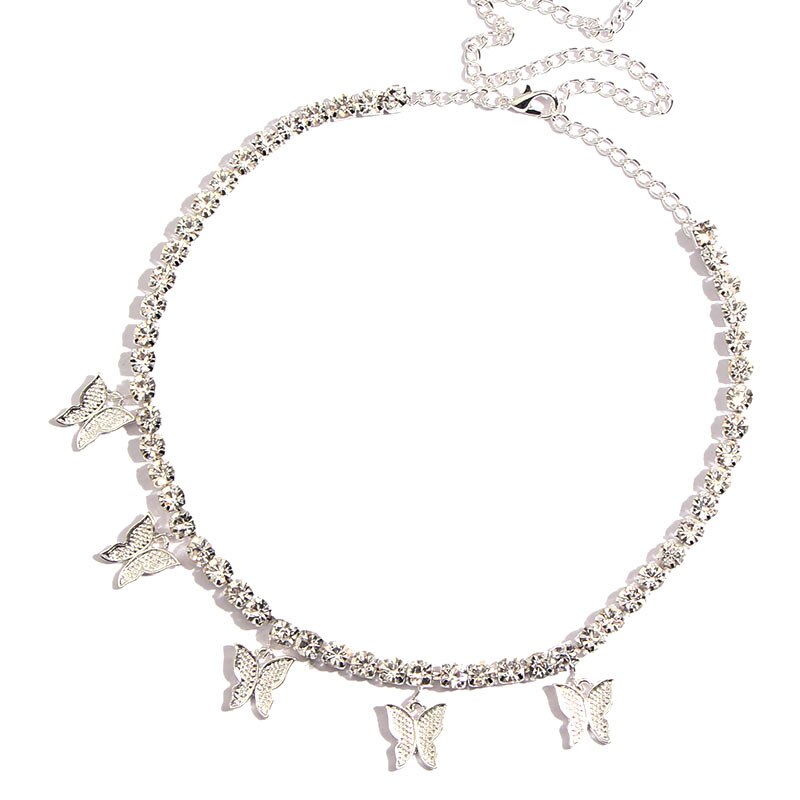 Flatfoosie Bling Della Farfalla Del Rhinestone Della Collana Del Choker Per Le Donne Fuori Ghiacciato Di Cristallo Tennis Catena Della Collana Dei Monili di Cerimonia Nuziale del Regalo: 029602SL