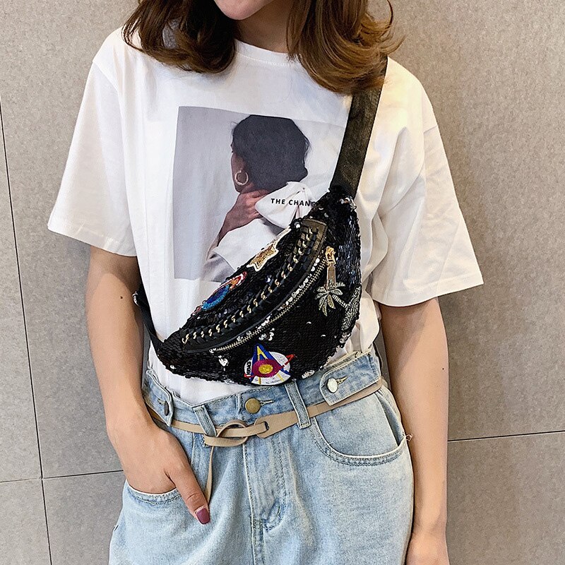 JZYZQBX Frauen Taille Pack Farbverlauf Pailletten Taille Beutel Banane Tasche fanny Pack frauen Gürtel Tasche riñonera mujer