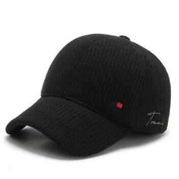 SILOQIN-gorras de béisbol de invierno para hombre, sombrero de orejeras cálido de tamaño ajustable, gorra Snapback, Sombreros con rayas sólidos térmicos gruesos: black