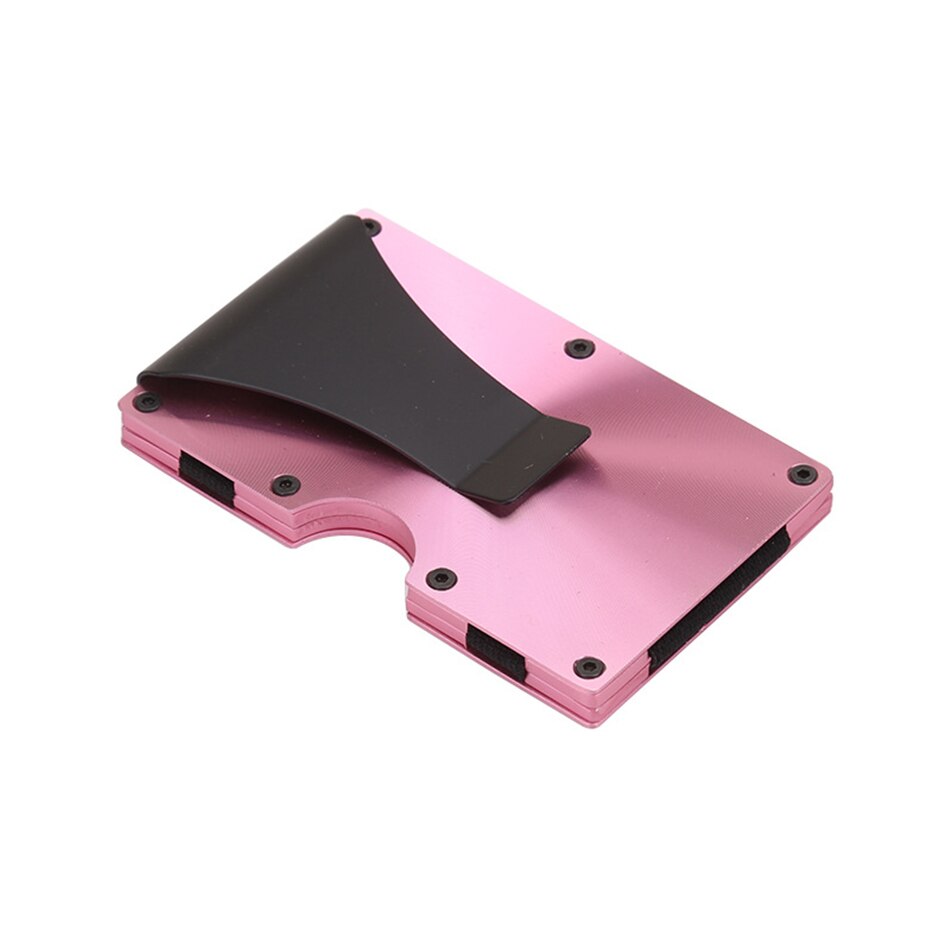 Automatische Card Case Mechanische Zaken Id Card Box Draagbare Credit Card Case Metal Rfid Blokkeren Portemonnee Portemonnee Clip: Pink