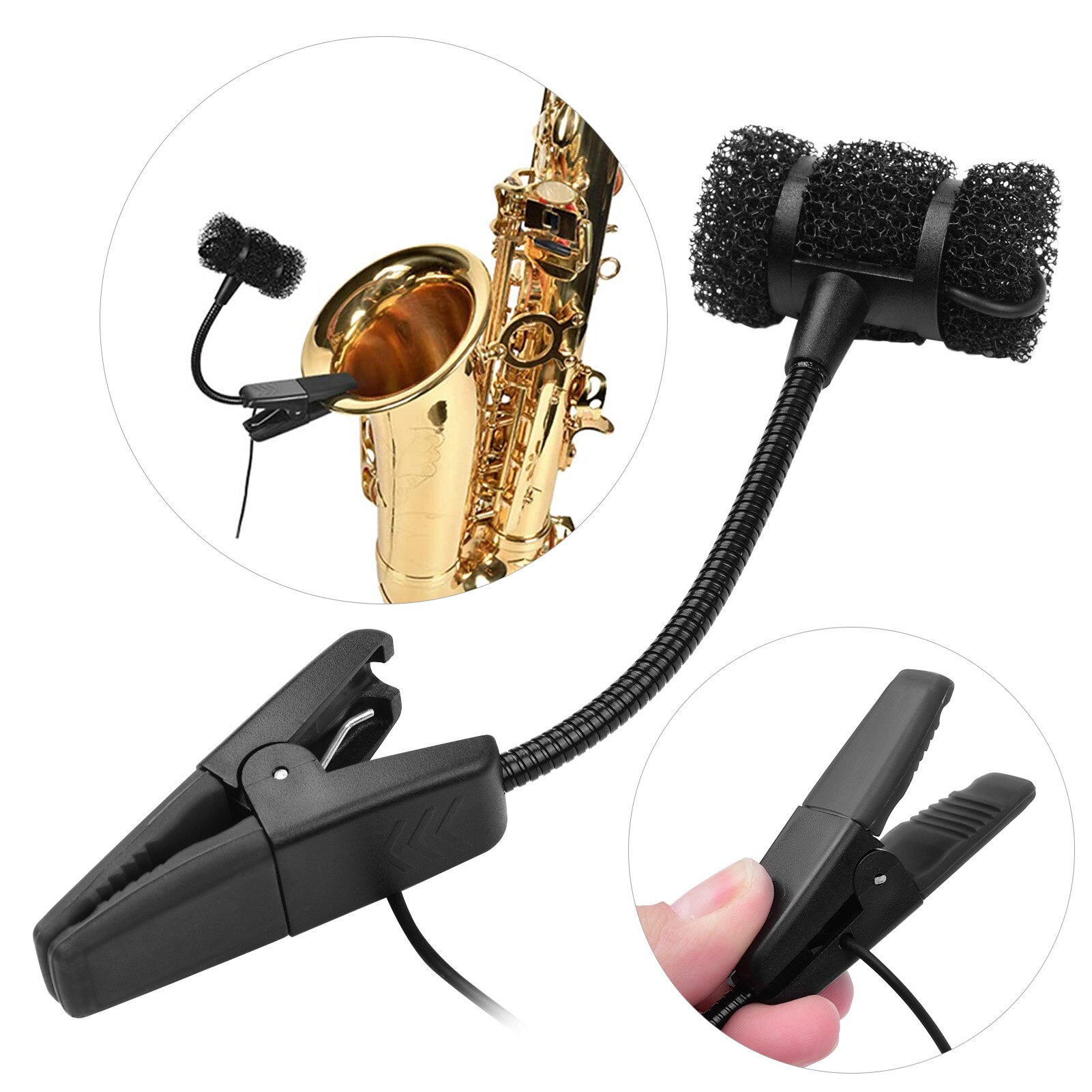 Micrófono de saxofón con cable, micrófono de condensador con Clip, enchufe de 3,5mm con enchufe de conversión de 6,35mm para trompetas, clarinetes, saxofones