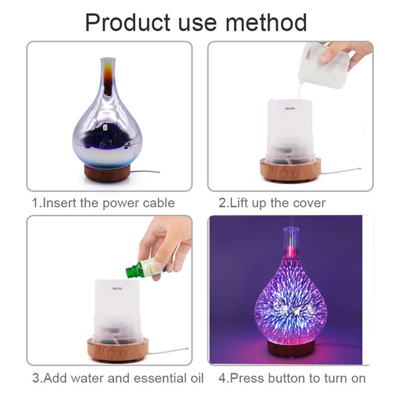 Essential Oil Diffuser Aromatherapy Diffusers for Therapeutic Oils - Ultrasonic 3D Glass Vase Cover & LED Light Display Oct.25