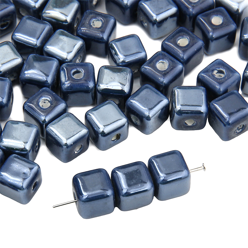 10 pçs cores da moda 6/8mm contas quadradas cubo contas de cerâmica diy 2mm buraco contas artesanais contas de porcelana para fazer jóias: Prateado