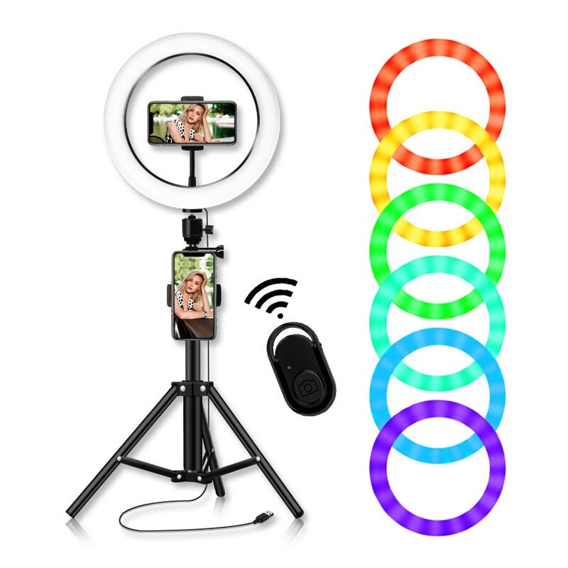 Draagbare Rgb Ring Licht Met Statief 10 Inch Vullen Licht Led Live Licht Mobiele Telefoon Universele Selfie Stok