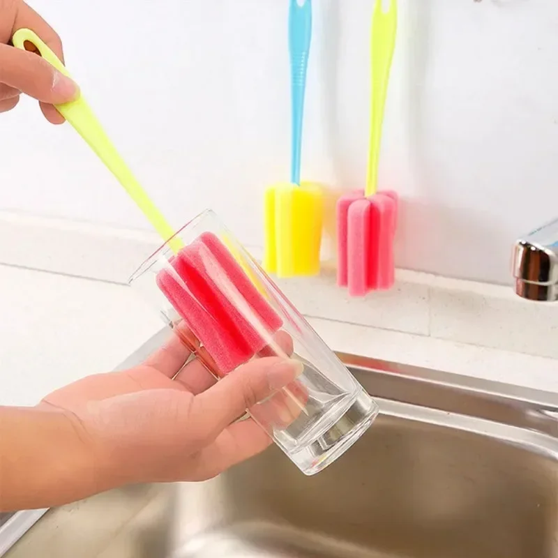 Spazzola per biberon con manico lungo Spazzola in spugna morbida Bottiglia d'acqua Tazza di vetro Strumento per la pulizia del lavaggio Strumento per la pulizia della cucina Strumento speciale