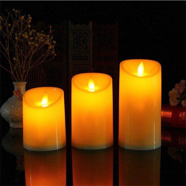 AAA Batterie Enthalten, flammenlose LED-kerzen Satz, zylindrische Batterie Betrieben Tanzenden Flamme Kerzen, Gelb Hochzeit Kerzen: 3 Stück mit Batterie