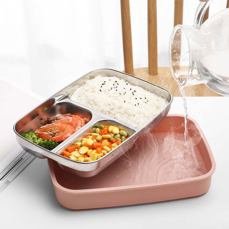 Draagbare Lunch Box Rvs Bento Box Met Servies 3/4 Compartiment Voedsel Container Lekvrije Lunchbox Voor School Office