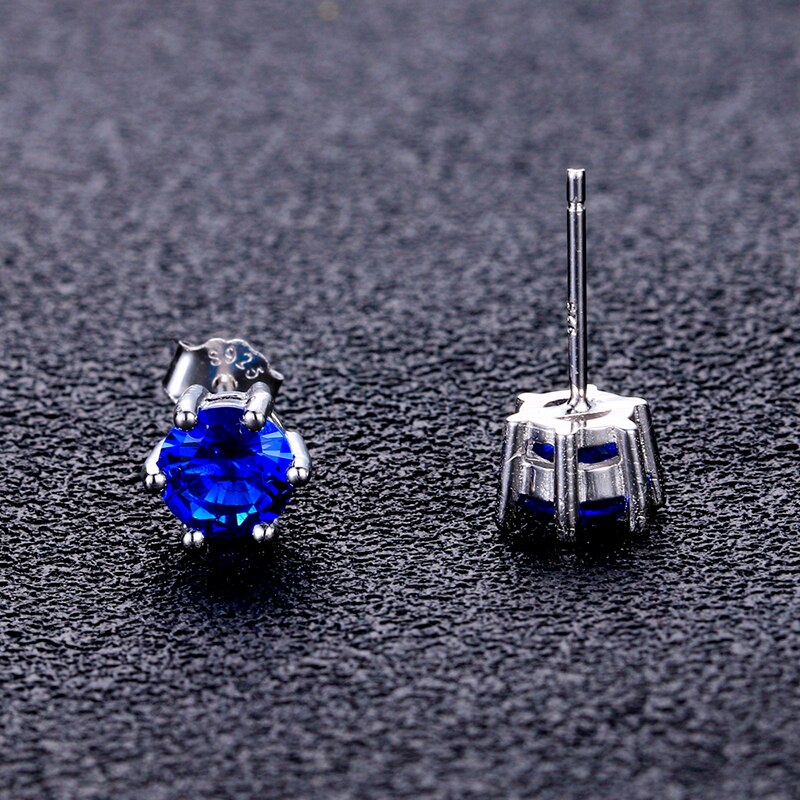 Female Ear Studs 925 Sterling Silver Fine Jewelry Round AAAAA Royal Blue Zircon Wedding Engaging Party