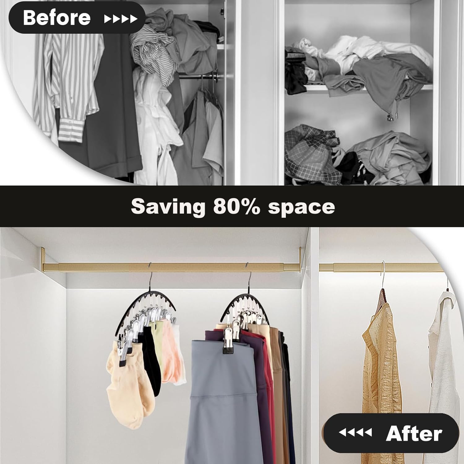 1/2/3PCS Legging Organizer for Closet, Pants Hangers with10 Clips Holds Space Saving Hanging Closet Organizer