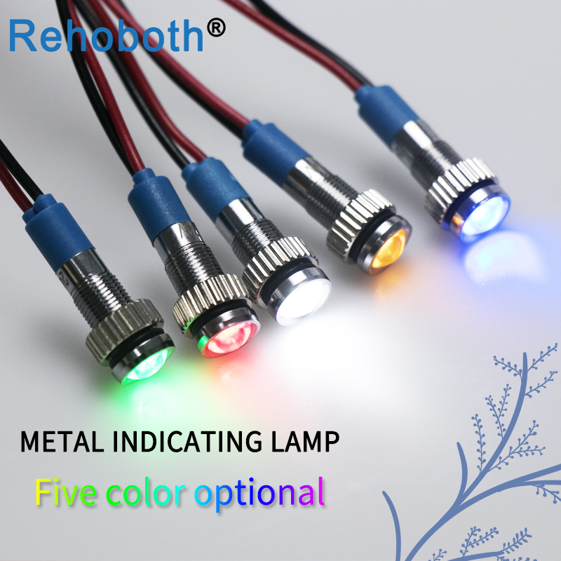 6mm 110 V rood geel blauw groen wit dot signaal licht LED Metalen 6mm waterdichte Signaal lamp met draad lampje