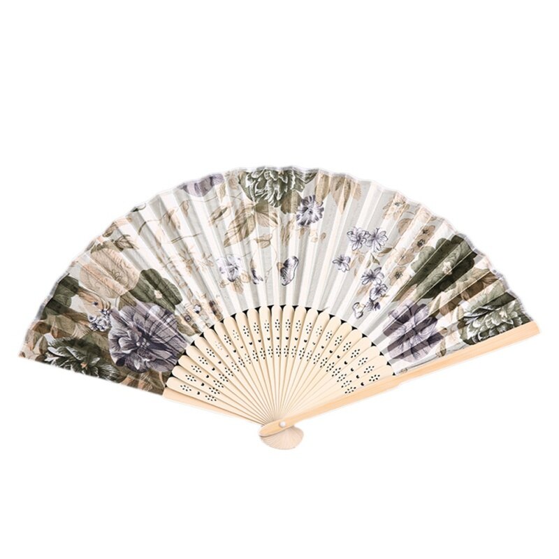 Carnival Festival Hand Stain Fan Large Folding Fan Printing Kung Fu Fan Satin Bamboo Bone Fan Wedding Dance Supplies#11: RY0413H
