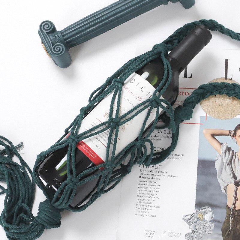Portabottiglie per vino Macrame portaoggetti Boho per appendere bottiglie tasca a rete in corda intrecciata