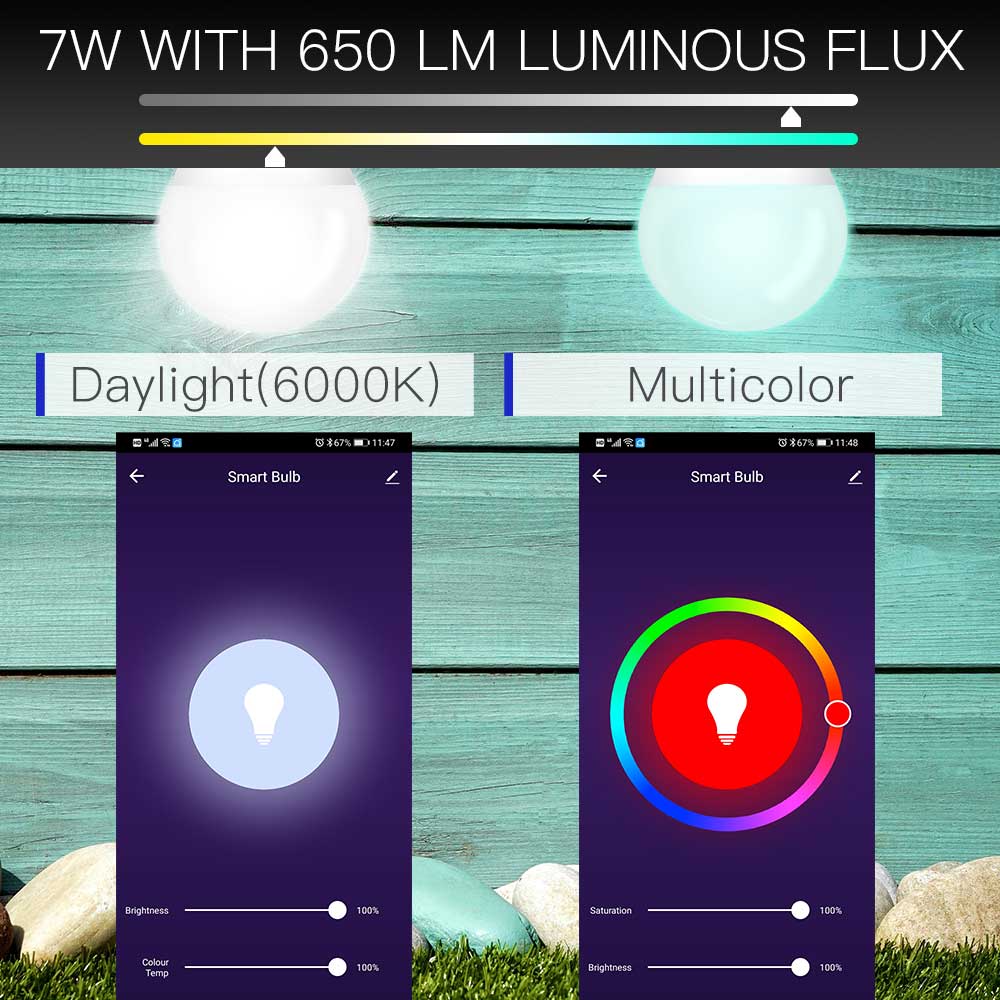 WiFi Smart LED Dimmable Lamp 7W,RGB ,Smart Life Tuya App Remote Control Work with Alexa Echo Google Home,E27