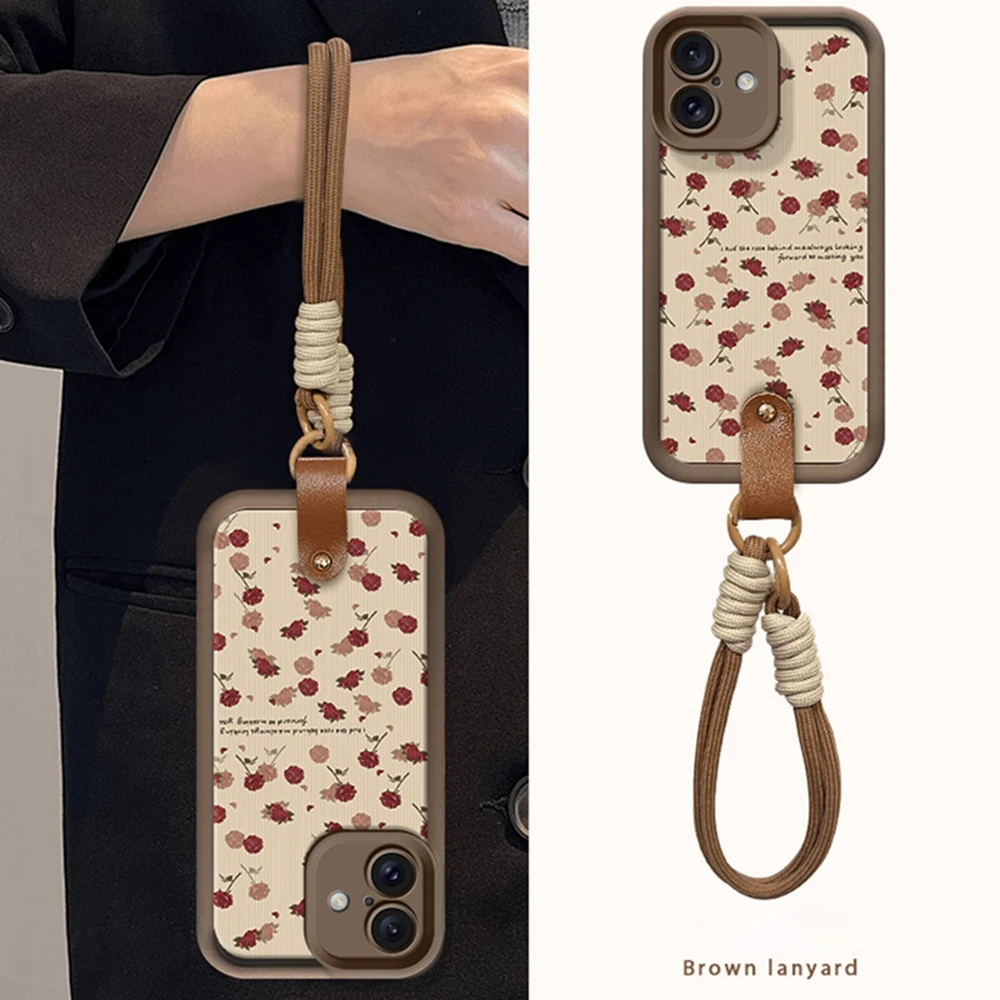 Luxus Rose Blume Gurt 16 Handyhüllen für iPhone 13 11 14 15 Plus 12 16 Profi Max X XR XS 15Profi MAX Hülle Silikon Schlüsselband Startseite