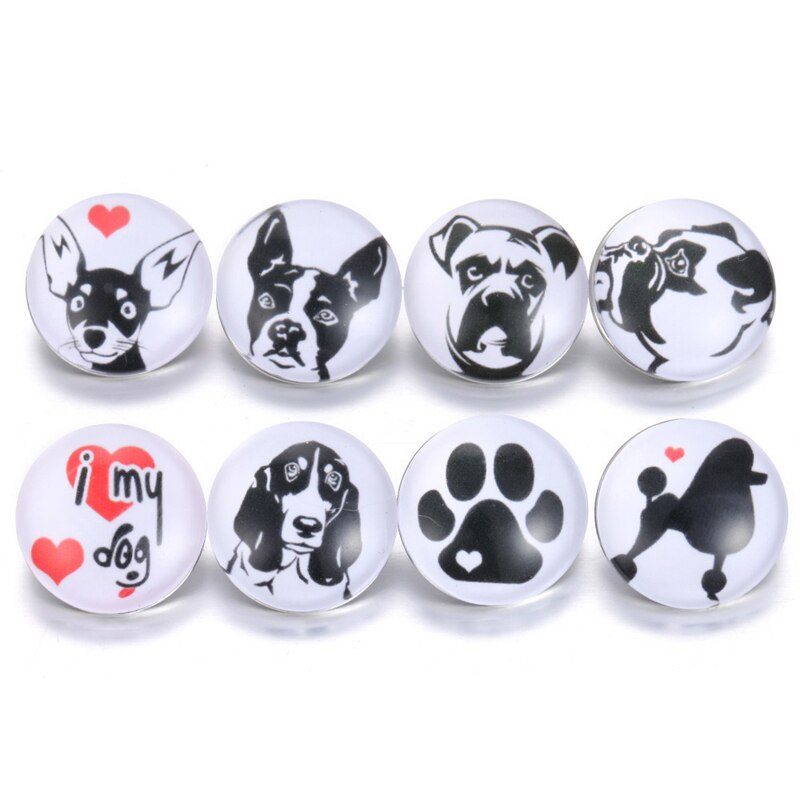 12 Stks/partij Dier Snap Sieraden 18 Mm Snap Knoppen Hond Kat Glas Lederen Sluiting Drukknoop Armband