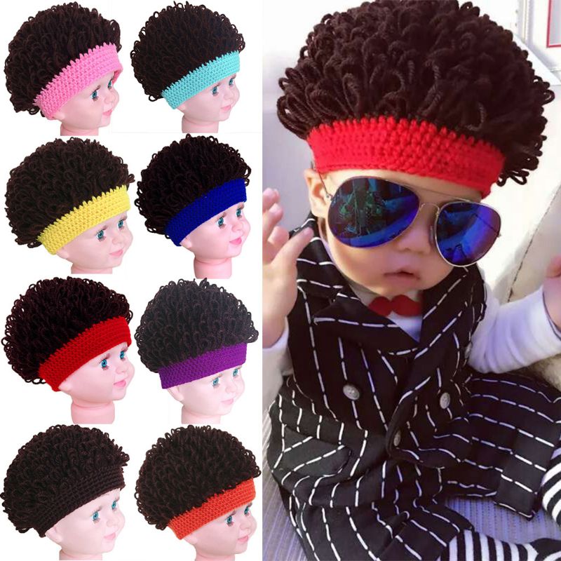 Neue Neuheit freundlicher Baby Kleinkinder Perücke Hütte Party Junge Mädchen afro Perücke Gestrickte Lockige Kappe