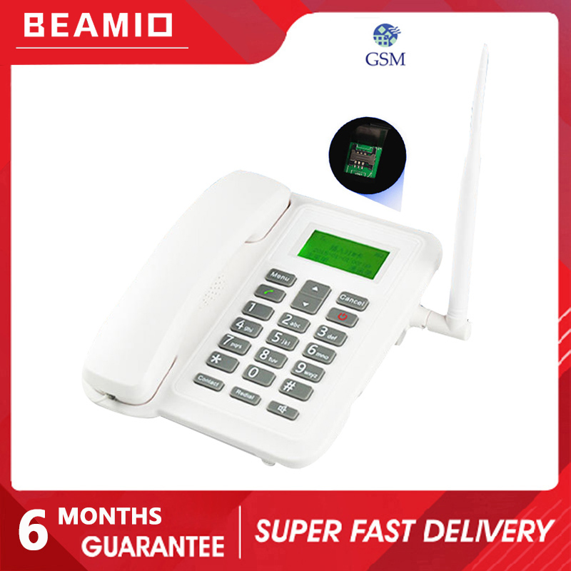 Beamio GSM Fixed Wireless Telephone With SIM Card Radio Cordless Phone LCD Screen For Home Office Desktop White