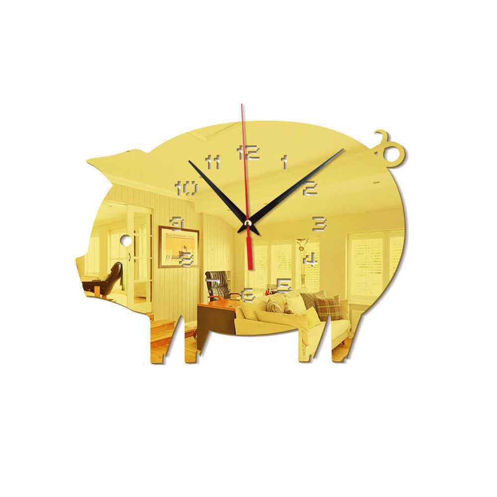 Diy 3d varkens wandklok decoratieve muursticker huisdecoratie klok woonkamer huisdecoratie spiegel muursticker: Goud