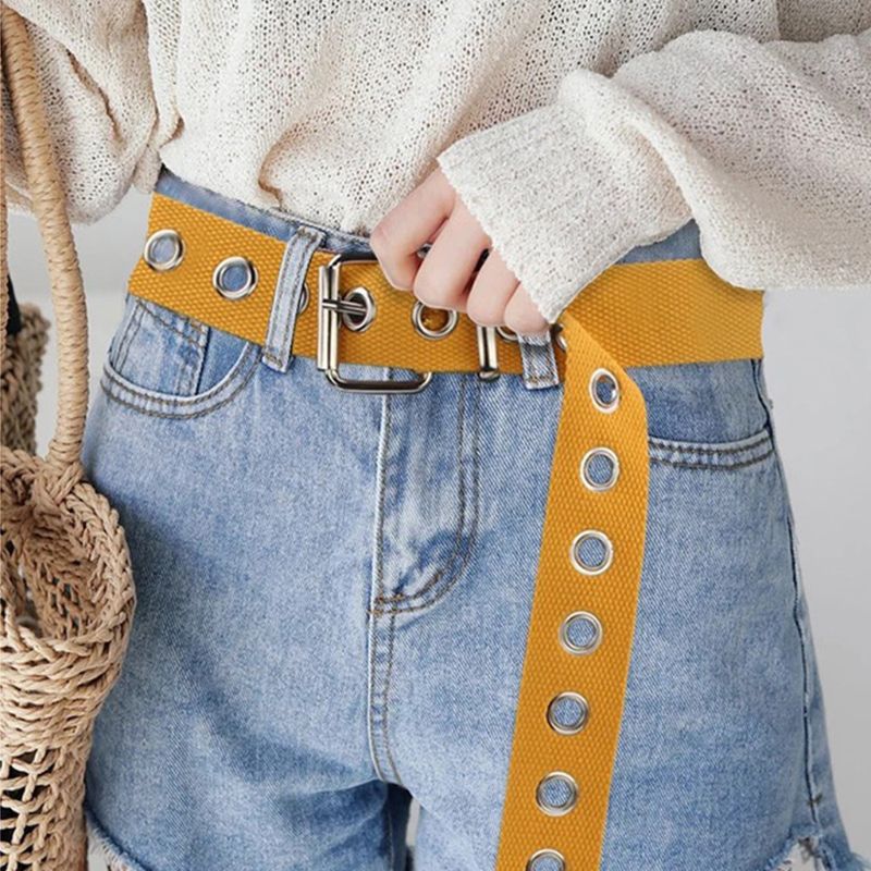 Canvas belt hollow out air hole korean style decoration belt unisex