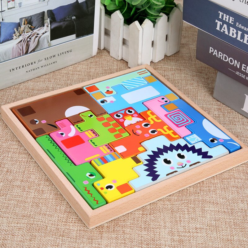 Wooden Animal 3D Jigsaw Puzzles Early Childhood Educational Puzzle Shape Recognition Matching