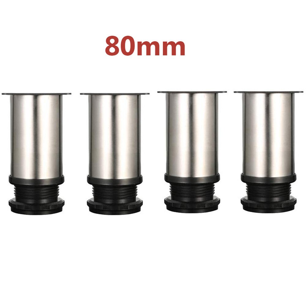 4Pcs Adjustable Stainless Cabinet Legs Steel Kitchen Feet Round Stand Holder Round Adjustable Furniture Legs Sofa Multifunction: 80mm