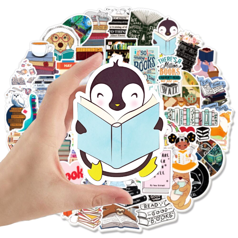 50PCS/Pack Cute Penguin Reading Book Stickers For Notebook Motorcycle Skateboard Computer Decal Cartoon Luggage Decal Sticker