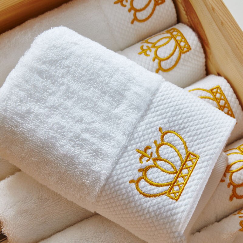 Krone broderet hvid bomuld hotel håndklæde sæt håndklæde absorberende håndklæde voksen badehåndklæde: 32 x 32 cm 60g