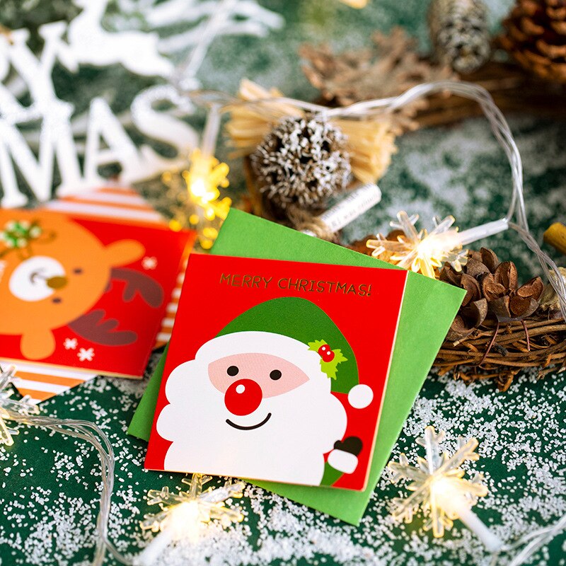 (9 Pieces/Lot) Christmas Greeting Card Cartoon Decorative Small Card Message with Envelope Blessing Card