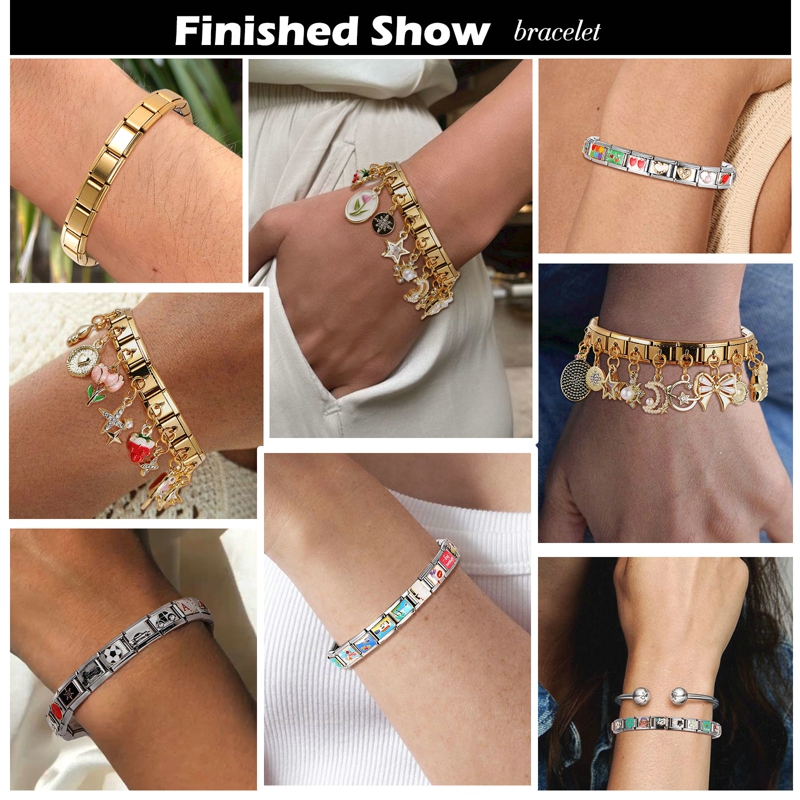 FUNIQUE Charm Bracelet Moon Notes Stars Italian Charm Links Fit 9mm Stainless Steel Bracelet Jewelry DIY Making