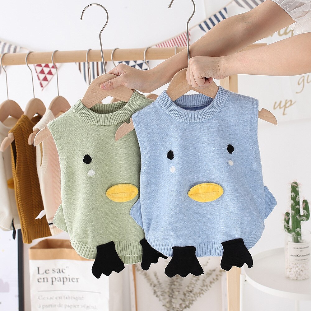 Unisex Baby Cartoon Duck Knitted Vest Kids Sweater Toddler Boy Girl Pullover Child Jacket Fall Clothes Tops