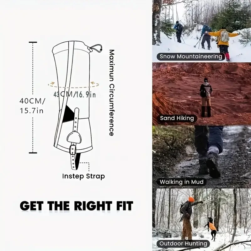 1 paire de guêtres de randonnée imperméables, guêtres d'escalade respirantes dans le désert pour la randonnée, la chasse, le marche, le ski pour hommes et femmes