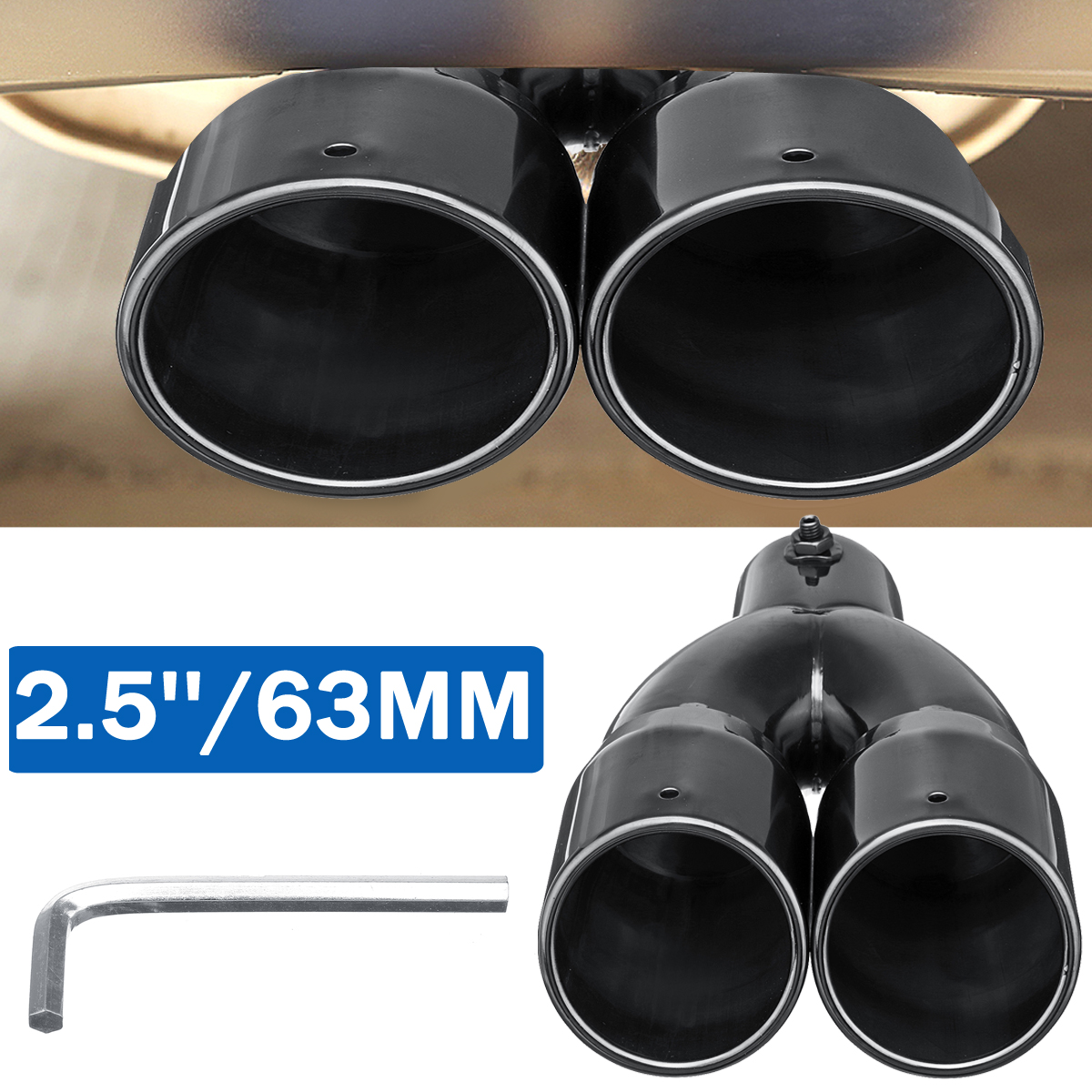 One Double-Barrel Car Exhaust Pipe And One Wrench for original vehicle exhaust pipe with diameter less than 63mm