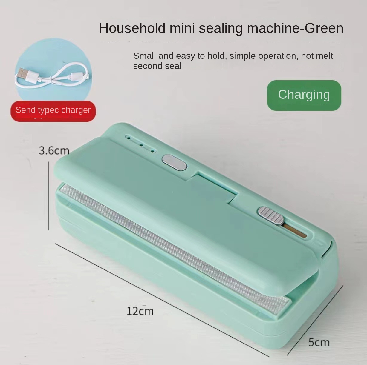 Plastic Zak Sealer Heat Bag Sealer Machine Handheld Vacuüm Voedsel Sealer Thermisch Plastic Zak Afdichtingsmiddelen Oplaadbare Warmte Sealer: green