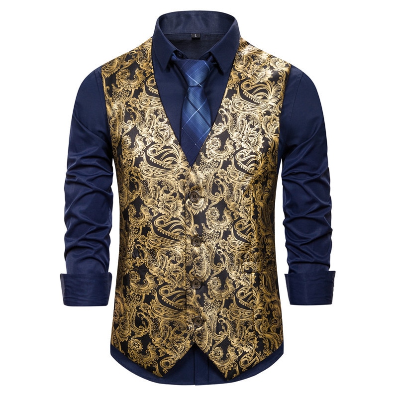 Luxe or Paisley robe Gilet hommes smoking Gilet Hipster col en V Slim Fit Gilet hommes fête mariage gilets Gilet Costume Homme XXL
