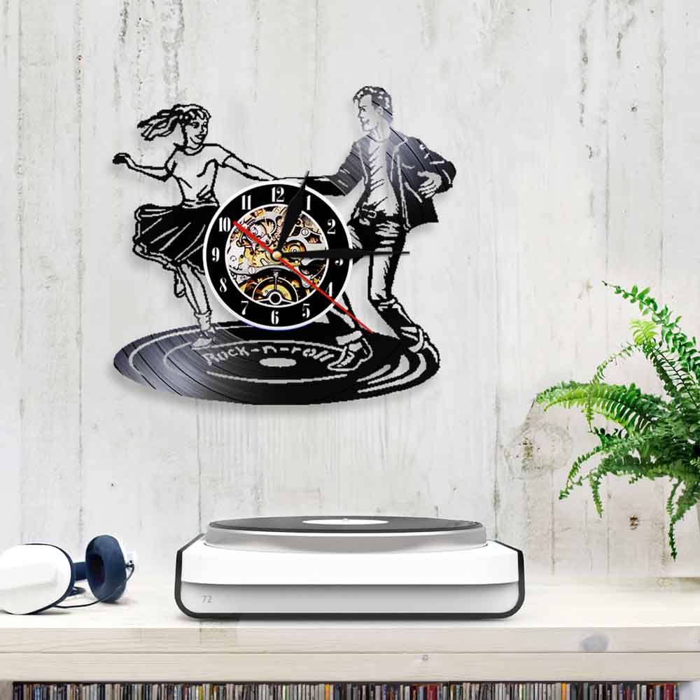 Disko Tänzer Wanduhr Felsen n rollen Tanzen Zeit Jahrgang Schallplatte Wanduhr Persönlichkeit Zauberstab Kunst Dekor Nacht Verein Kneipe