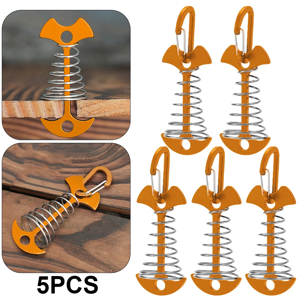 3/5/10PCS Spring Fishbone Deck Pegs Tent Stakes Awning Anchor Wind Rope Buckle with Carabiner Deck Fixed Nails Camping Tent Hook: Blue